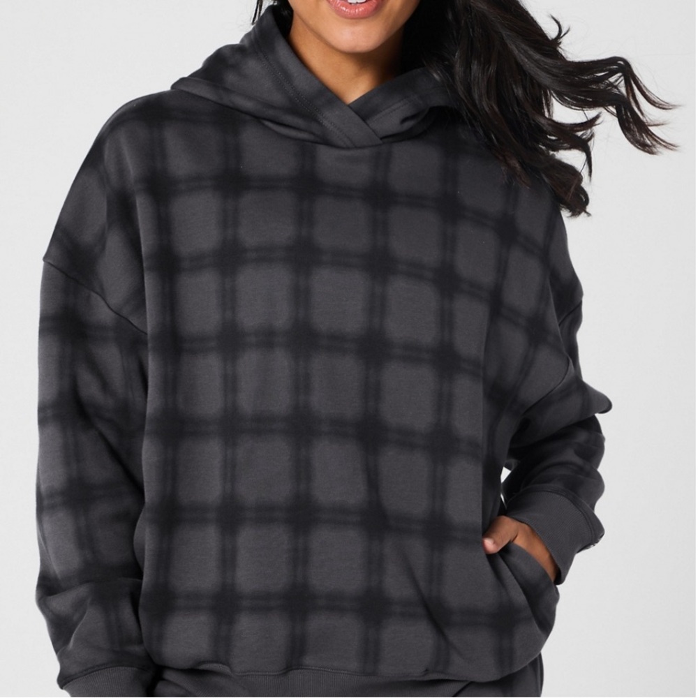Fabletics oversized go to hoodie in midnight windowpane plaid women’s size small - Picture 1 of 5